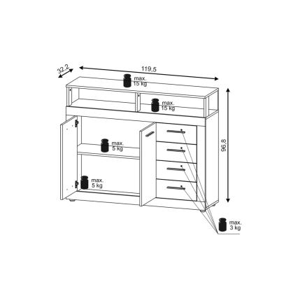 Komód RUNA Sonoma tölgy/fehér