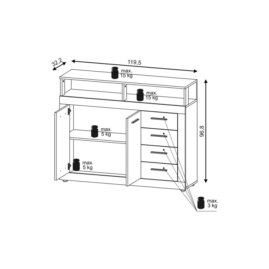 Komód RUNA Sonoma tölgy/fehér