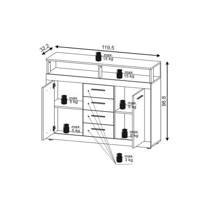 Komód RUNA sonoma tölgy/fehér