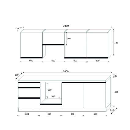 Konyhabútor MARINA 240 cm Craft tölgy/fényes fekete