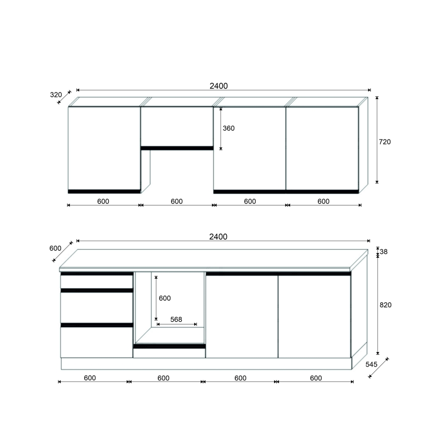 Konyhabútor MARINA 240 cm Craft tölgy/fényes fekete