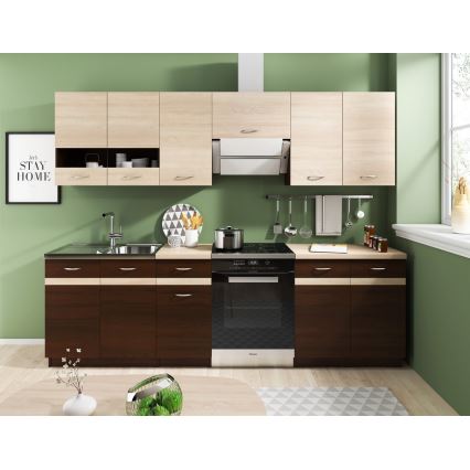 Konyhabútor VALERIA 240 cm, sonoma tölgy/barna