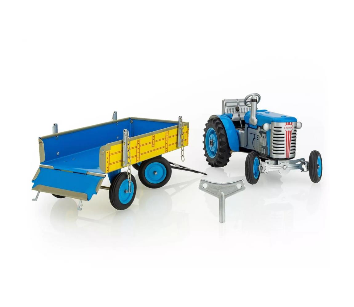 KOVAP kulccsal felhúzható traktor platós pótkocsival, kék/sárga 95002395