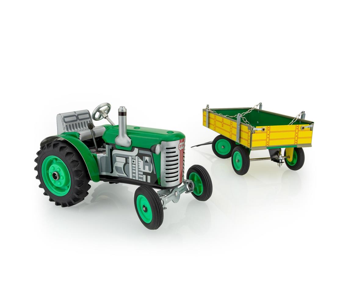 KOVAP kulccsal felhúzható traktor platós pótkocsival, zöld/sárga 95001395