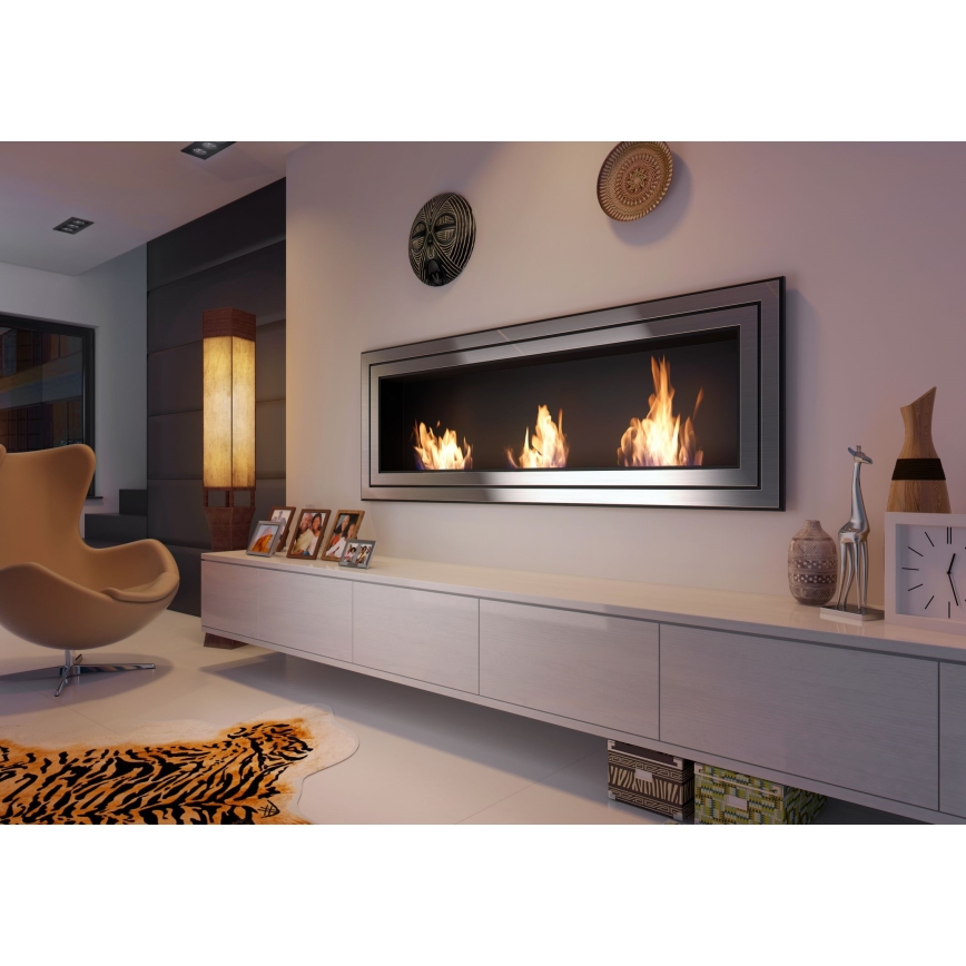 Kratki - Beépíthető BIO kandalló 65x180 cm 3x2,5kW fényes króm