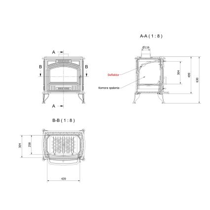 Kratki - Öntöttvas kandalló kályha 8kW 130mm