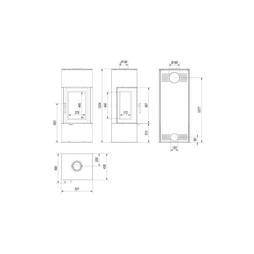 Kratki - Acél kandalló kályha 8kW 150mm