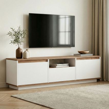 KREDE TV-szekrény 160x30 cm fehér/fenyő
