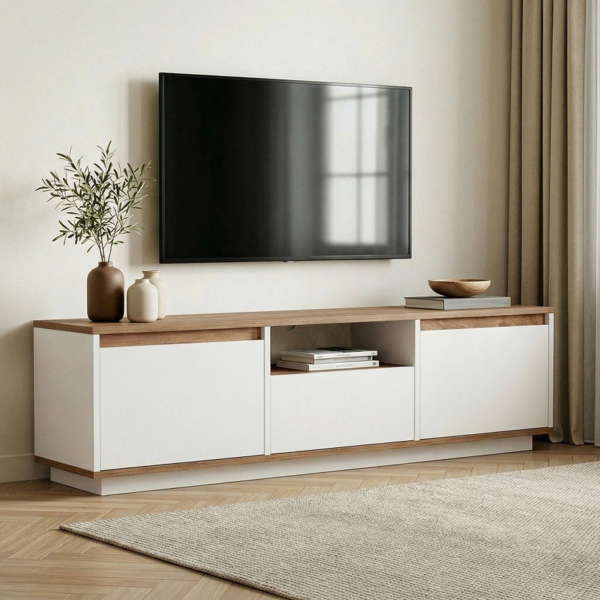 KREDE TV-szekrény 160x30 cm fehér/fenyő