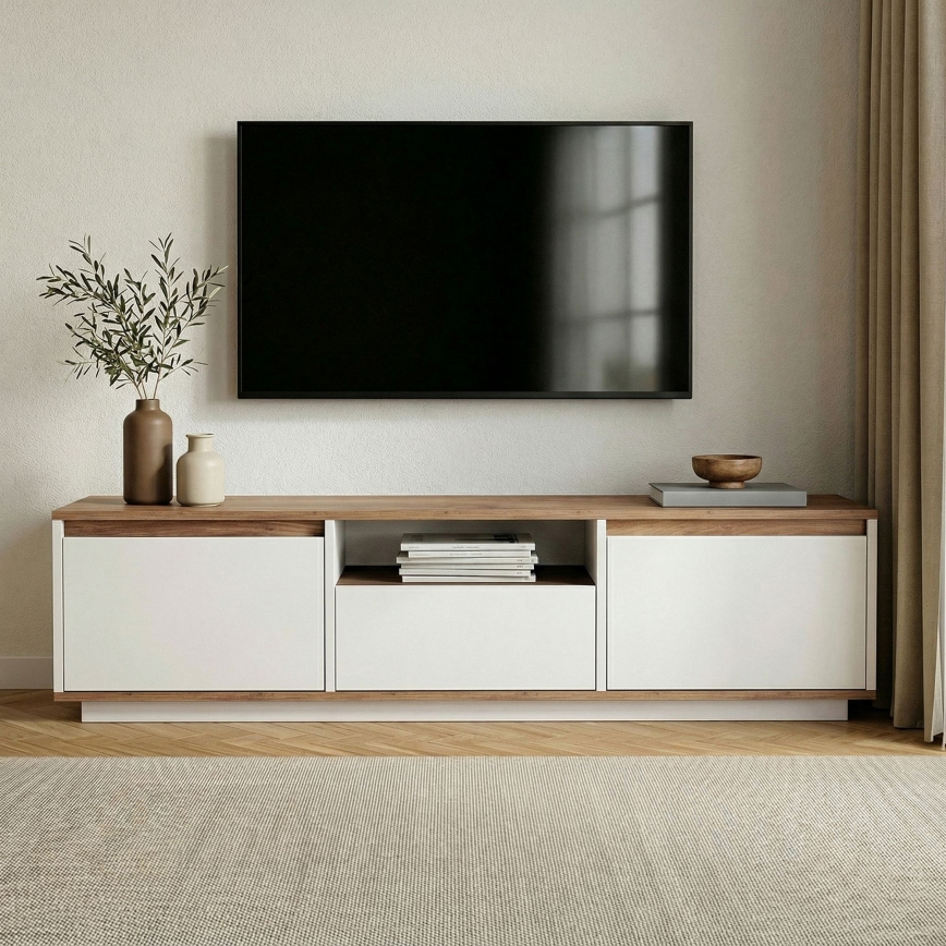 KREDE TV-szekrény 160x30 cm fehér/fenyő