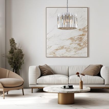 Kristály csillár láncon RITZ 7xE14/40W/230V fényezett króm