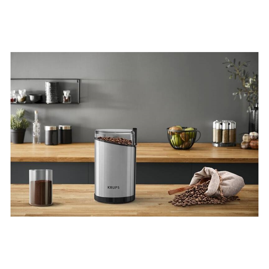 Krups - Elektromos kávébab daráló 85g FAST-TOUCH 200W/230V matt króm
