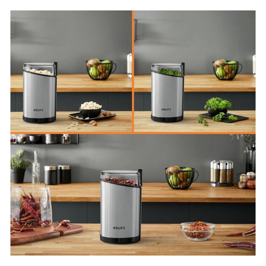 Krups - Elektromos kávébab daráló 85g FAST-TOUCH 200W/230V matt króm