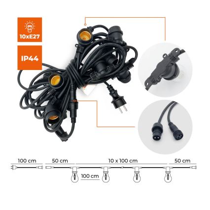 Kültéri dekoratív lánc MIMOSA 10xE27/1,3W/230V IP44 10 m