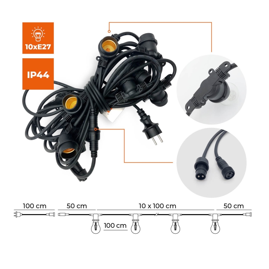 Kültéri dekoratív lánc MIMOSA 10xE27/1,3W/230V IP44 10 m