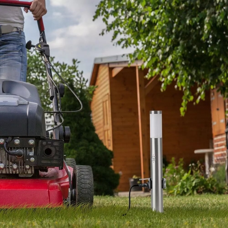 Kültéri érzékelős lámpa + 2 aljzat SCHUKO 1xE27/60W/230V IP44 60cm matt króm