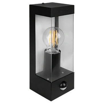 Kültéri fali lámpa mozgás- és alkonyatérzékelővel, 1x E27/15W/230V, IP44, fekete