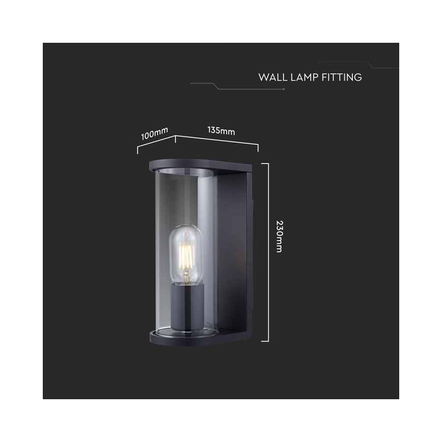 Kültéri fali lámpatest 1xE27/60W/230V IP44 fekete/füstüveg