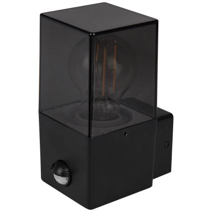 Kültéri fali lámpa mozgás- és alkonykapcsolóval 1xE27/40W/230V IP44 fekete/füstszínű