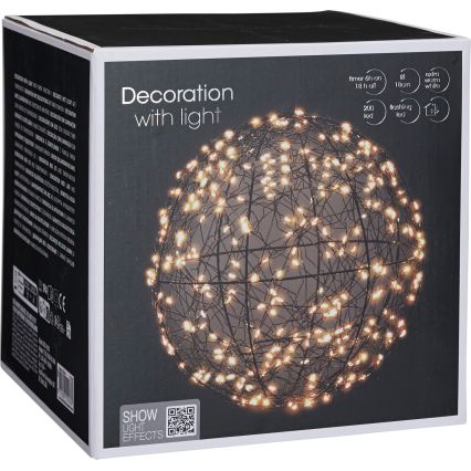 Kültéri karácsonyi dekoráció 200xLED/230V Ø 18 cm IP44 meleg fehér gömb/fekete