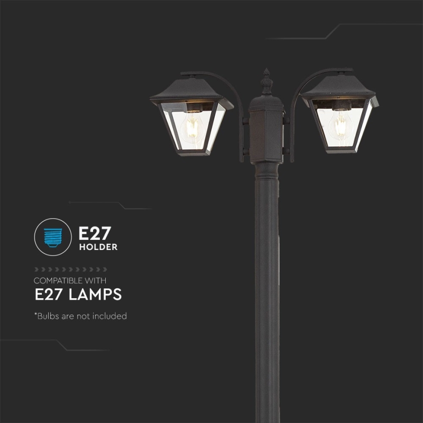 Kültéri lámpa 2xE27/60W/230V IP44 232 cm fekete