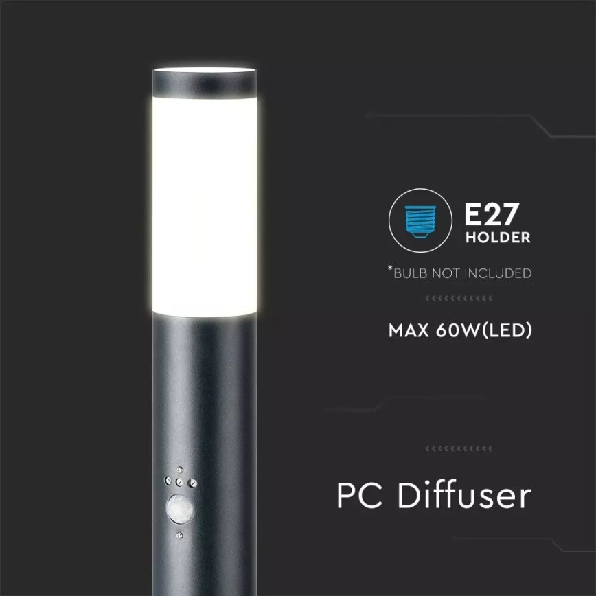 Kültéri lámpa érzékelővel 1xE27/60W/230V IP44 110cm antracit