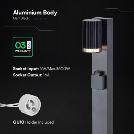 Kültéri lámpa SCHUKO aljzattal 1x GU10/10W/230V IP44 80 cm fekete