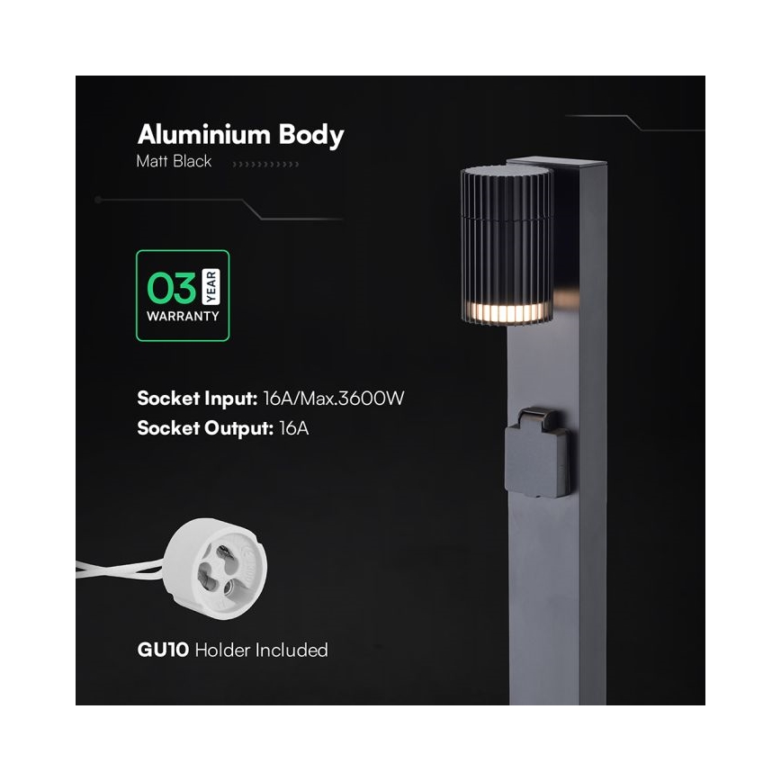 Kültéri lámpa SCHUKO aljzattal 1x GU10/10W/230V IP44 80 cm fekete