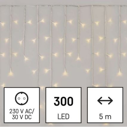 Kültéri LED fényfüzér, 300 LED, 8 üzemmód, 10 m, IP44, meleg fehér, távirányítóval