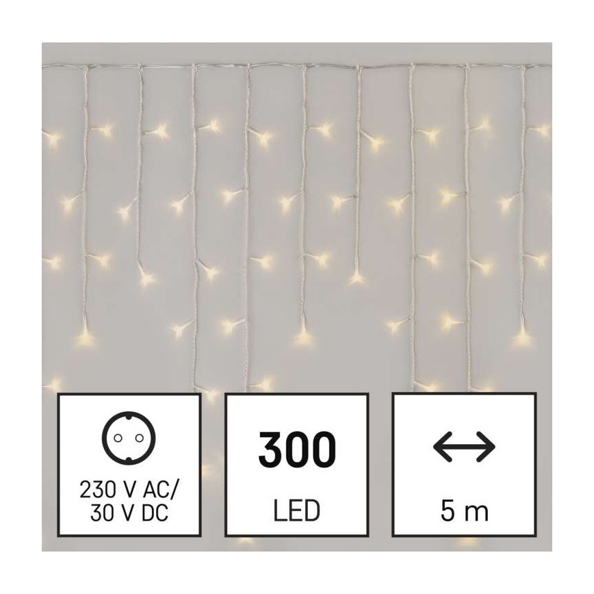 Kültéri LED fényfüzér, 300 LED, 8 üzemmód, 10 m, IP44, meleg fehér, távirányítóval