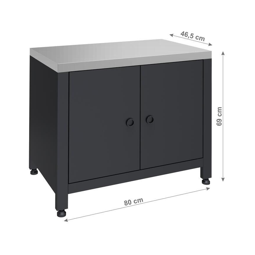 Kültéri modul grill alatti szekrény 80x47x69 cm fekete/rozsdamentes acél
