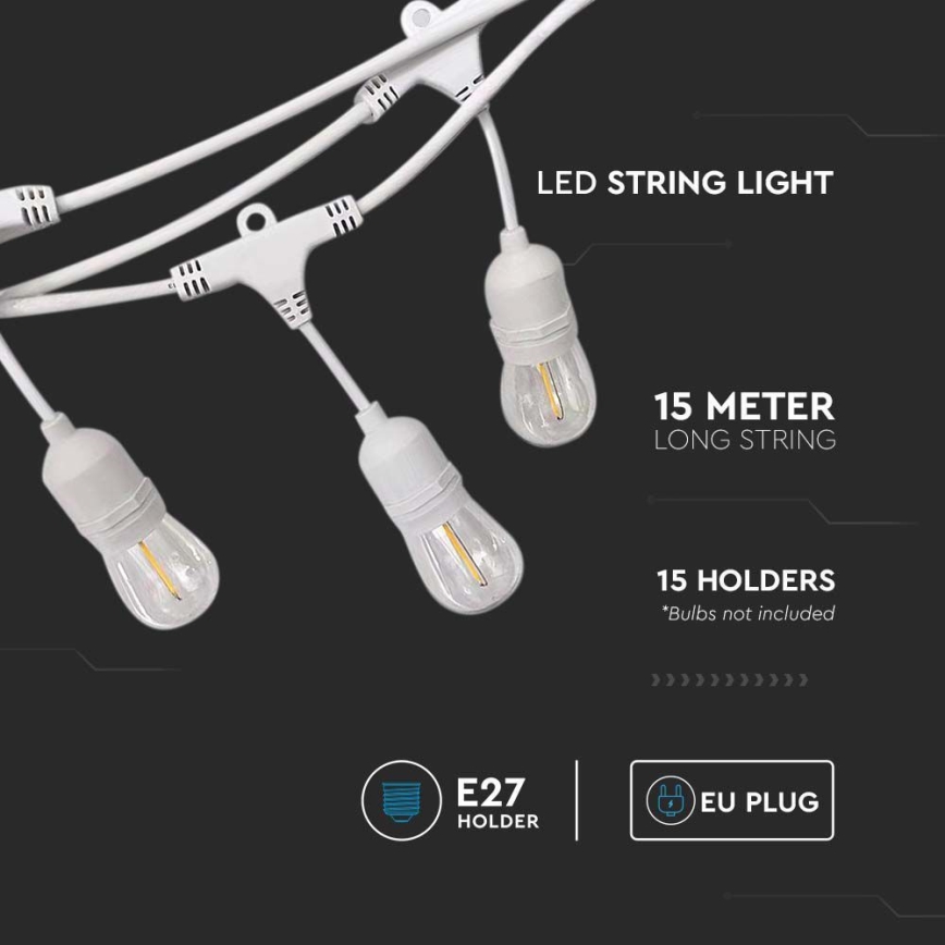Kültéri STRING lánc 15xE27/40W/230V 15m IP65