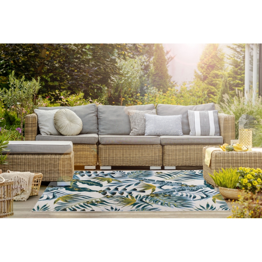 Kültéri szőnyeg CAPPUCCINO 120x180 cm türkiz/levélminta