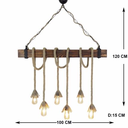 KUTUK kábeles függőlámpa 6xE27/40W/230V fenyő