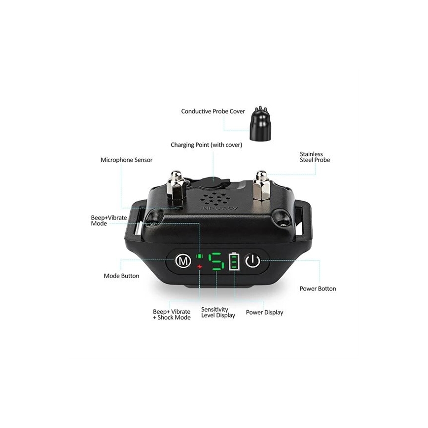 Nyakörv kutyák ugatásának megakadályozására, 52 cm, 3,7V 300 mAh, IP67 védelem