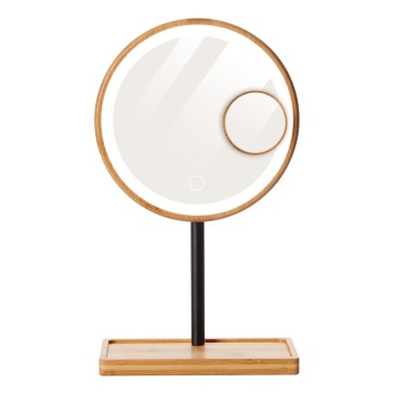 Lanaform - Fényerőszabályozós, LED-es kozmetikai tükör, 5V USB, bambusz