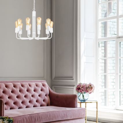 Láncon függő csillár 10xE27/60W/230V fehér