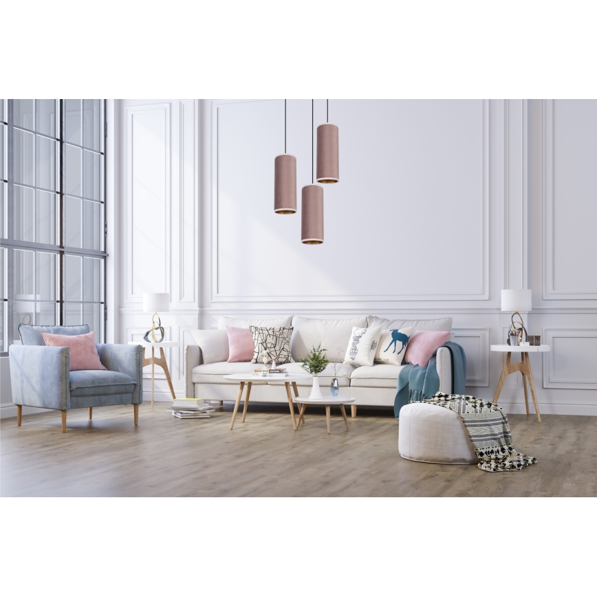 Lámpa zsinóron AVALO 3xE27/60W/230V átm. 35 cm rózsaszín/rozsdamentes réz