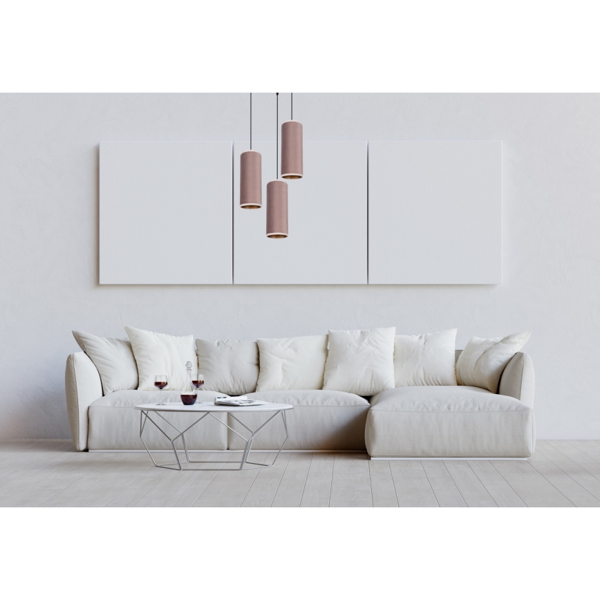 Lámpa zsinóron AVALO 3xE27/60W/230V átm. 35 cm rózsaszín/rozsdamentes réz
