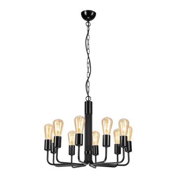 Láncos csillár, 10× E27 foglalattal, max. 60 W/foglalat, 230 V, fekete