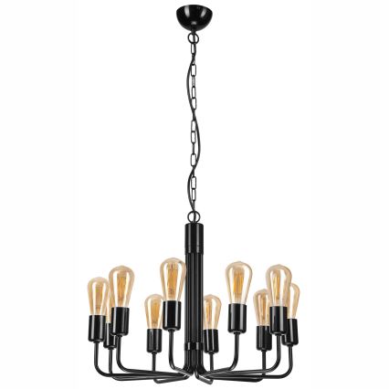 Láncos csillár, 10× E27 foglalattal, max. 60 W/foglalat, 230 V, fekete