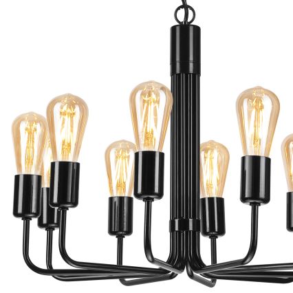 Láncos csillár, 10× E27 foglalattal, max. 60 W/foglalat, 230 V, fekete