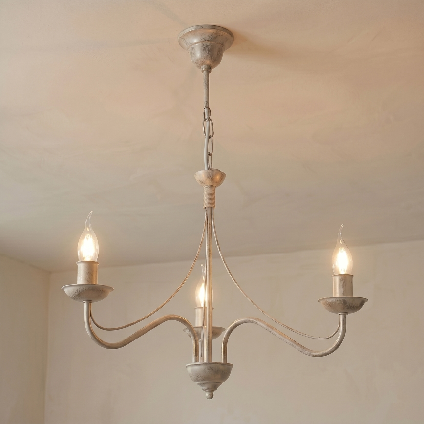 Láncos csillár ANTON 3xE14/60W/230V antikolt fehér