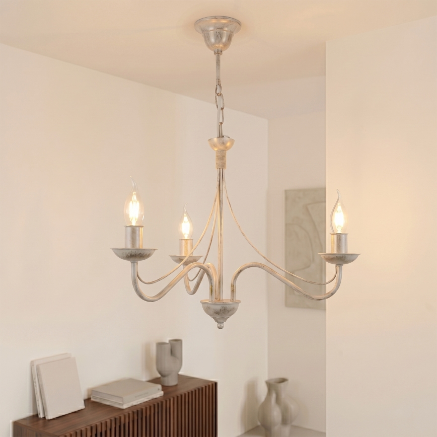 Láncos csillár ANTON 3xE14/60W/230V antikolt fehér