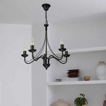 Láncos csillár ANTON 5xE14/15W/230V fekete