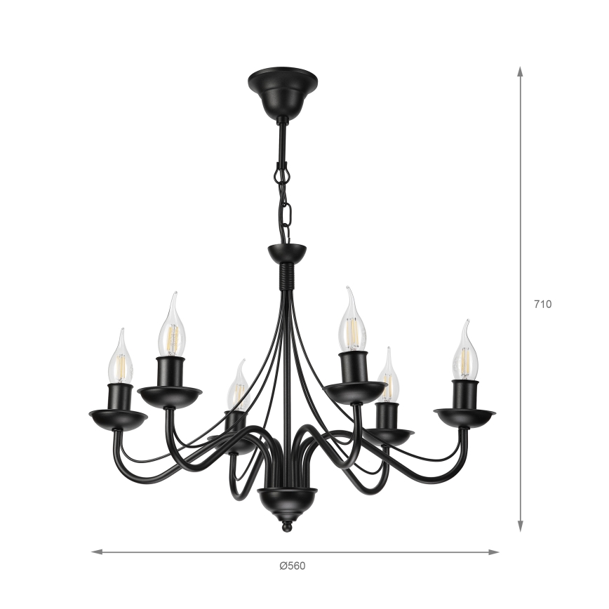 Láncos csillár ANTON 6xE14/60W/230V fekete