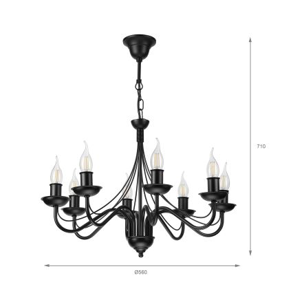 Láncos csillár ANTON 8xE14/60W/230V fekete