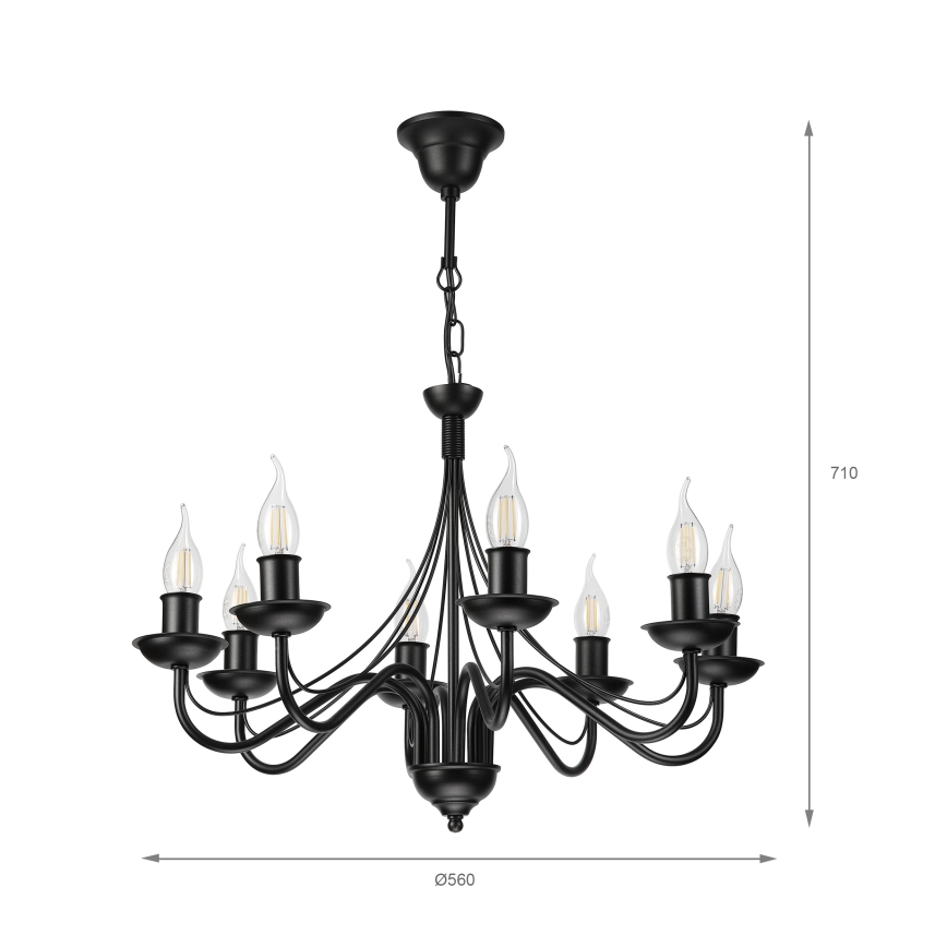 Láncos csillár ANTON 8xE14/60W/230V fekete