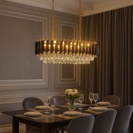 Láncos csillár CRISTAL 10xE14/10W/230V fekete/arany
