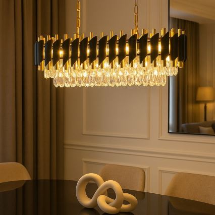 Láncos csillár CRISTAL 10xE14/10W/230V fekete/arany